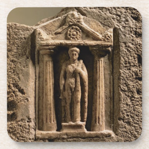 Dessous-de-verre Stele votif de marbre et de grès avec le figu