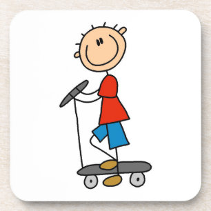 Dessous-de-verre Stick Figure Boy sur Scooter