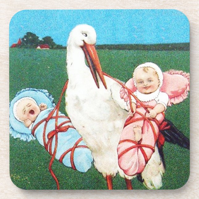 Dessous-de-verre STORE BABY SHOWER JUMEAU, Rose, Bleu Turquoise (Devant)