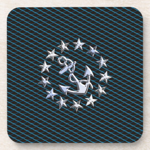 Dessous-de-verre Style Chrome bleu Yacht drapeau sur Grille Imprime