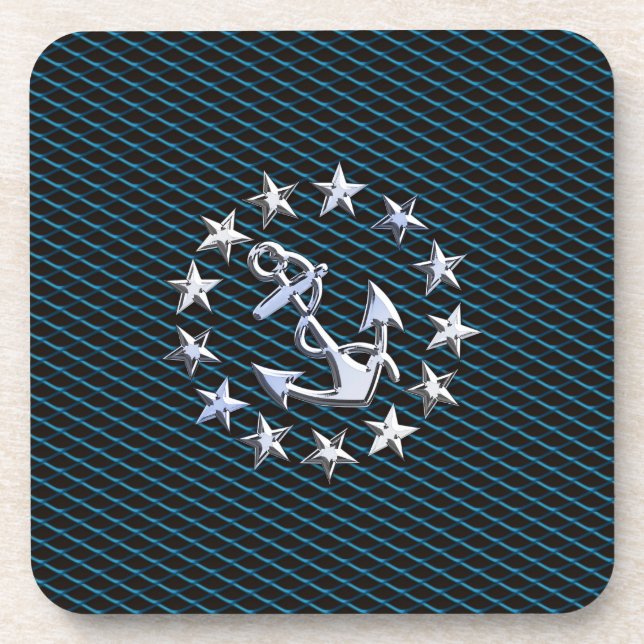 Dessous-de-verre Style Chrome bleu Yacht drapeau sur Grille Imprime (Devant)