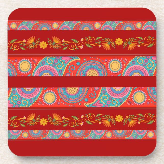 Dessous-de-verre Style de mariage Desi rouge profond Design (Devant)