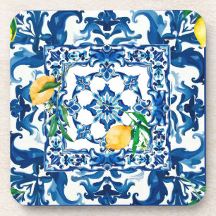 Dessous-de-verre style italien, méditerranéen, mosaïque, bleu,