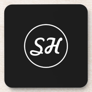 Dessous-de-verre Style Rétro-Moderne Monogramme   Noir & Blanc