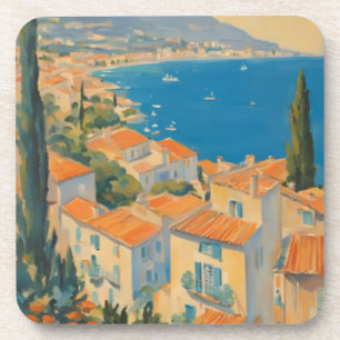 Dessous-de-verre Style vintage Côte d'Azur Aquarelle Voyage Françai