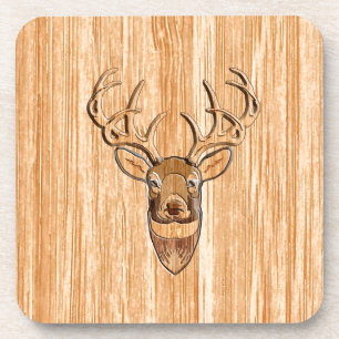Dessous-de-verre Style White Tail Deer Head Wood