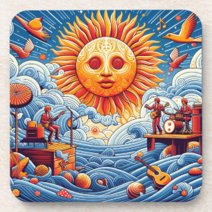 Dessous-de-verre Sun Kissed Ocean Jam : Vibrant Music Festival Art