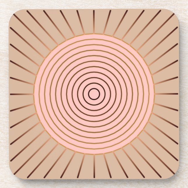 Dessous-de-verre Sunburst géométrique moderne - Peach et Tan (Devant)