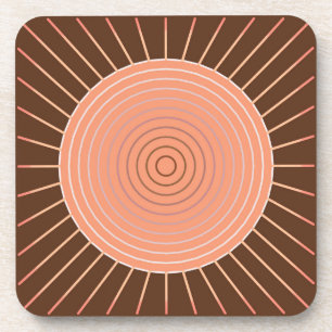 Dessous-de-verre Sunburst géométrique moderne - Pêche et Brown