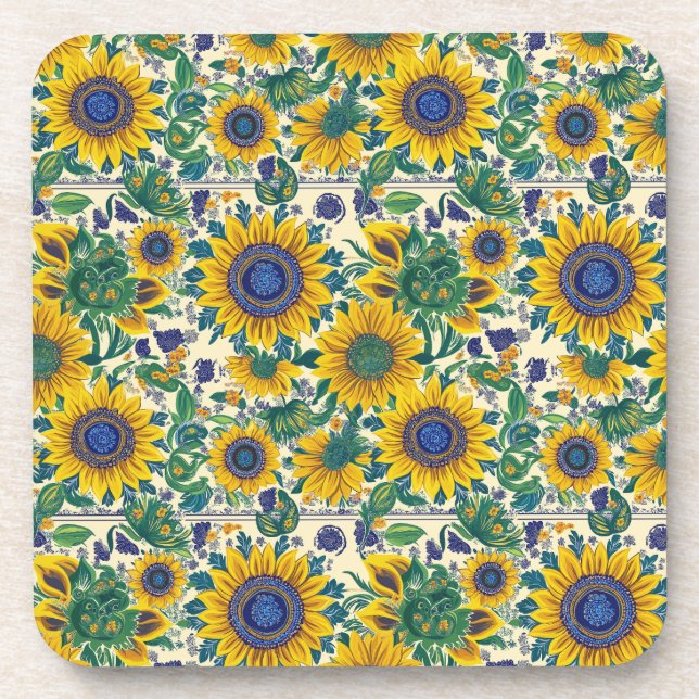 Dessous-de-verre Sunflowers. Ukrainian folk art pattern. (Devant)