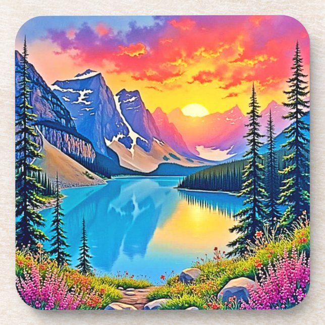 Dessous-de-verre Sunset Mountain Lake Majesty Art (Devant)
