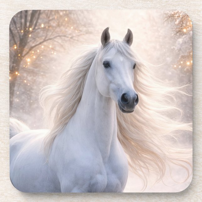 Dessous-de-verre Superbe cheval de Noël dans la neige (Devant)