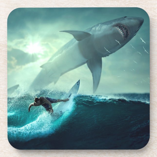 Dessous-de-verre Surf avec requins (Devant)