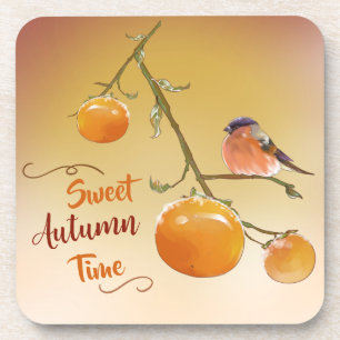 Dessous-de-verre Sweet automne Orange Persimmon Fruits & Oiseau
