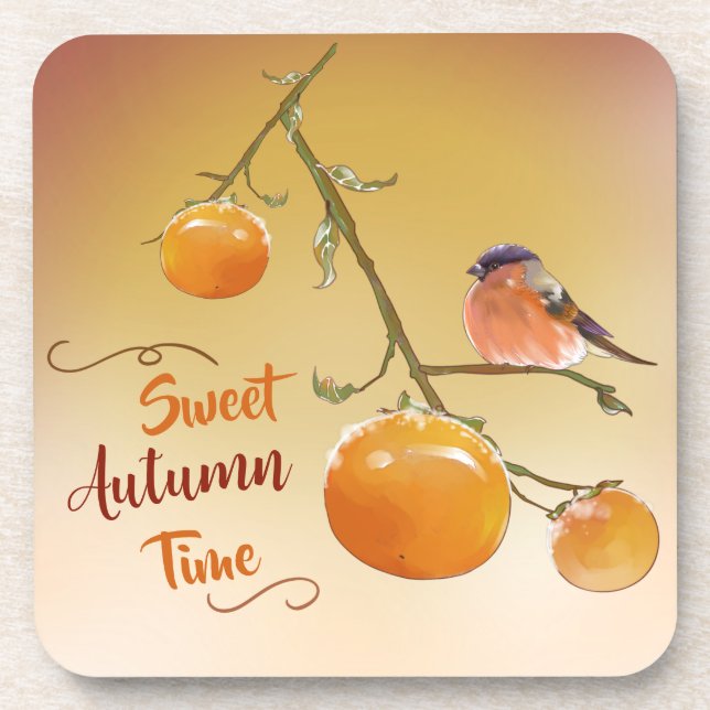 Dessous-de-verre Sweet automne Orange Persimmon Fruits & Oiseau (Devant)