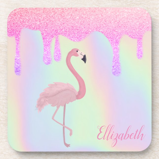 Dessous-de-verre Sweet tendance Holographique, Flamant rose rose (Devant)