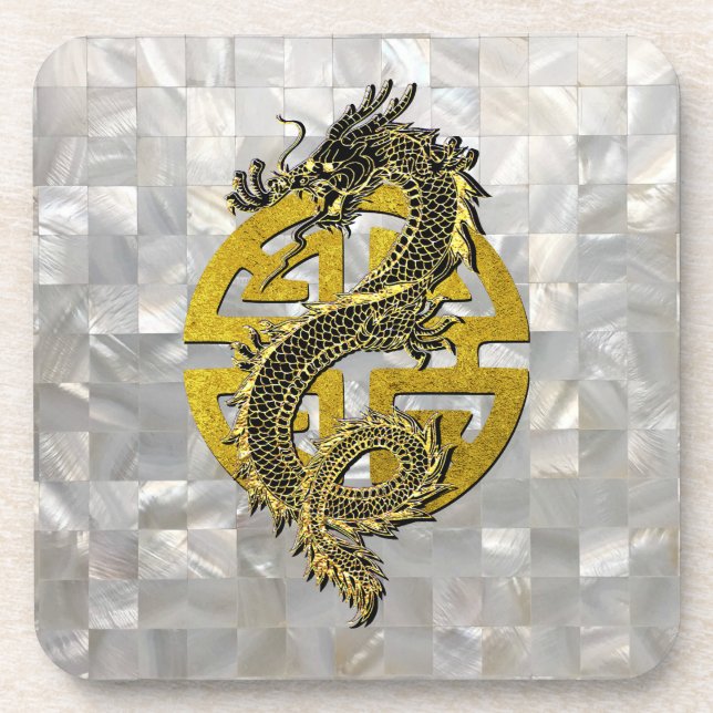Dessous-de-verre Symbole chinois du dragon motif de nacre (Devant)