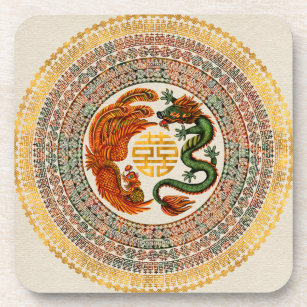 Dessous-de-verre Symbole du Bonheur avec Phoenix et Dragon