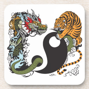 Dessous-de-verre symbole du dragon et du tigre yin yang
