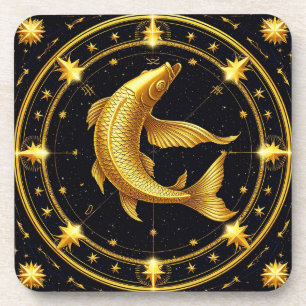 Dessous-de-verre Symbole du zodiaque Poissons dorés entouré d'étoil