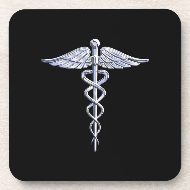 Dessous-de-verre Symbole Médicale Caduceus sur le noir (Devant)