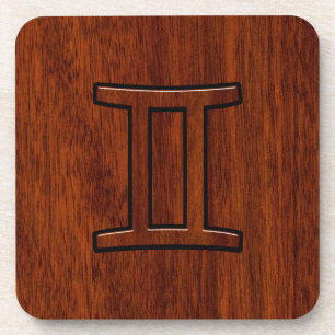 Dessous-de-verre Symbole moderne Gemini Zodiac sur l'acajou comme i