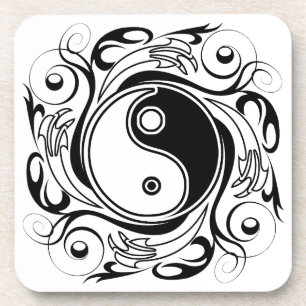 Dessous-de-verre Symbole Yin & Yang Tatouage Noir et Blanc