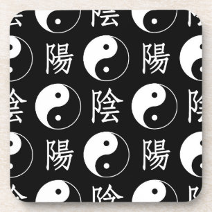 Dessous-de-verre Symbole Yinyang noir Motif de texte chinois