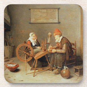 Dessous-de-verre T31883 un intérieur avec dame âgée à une rotat