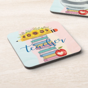 Dessous-de-verre T est pour les livres de crayon floral de l'enseig
