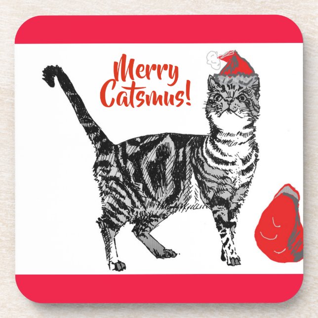 Dessous-de-verre Tabby Chat Merry Catsmus Noël rouge (Devant)