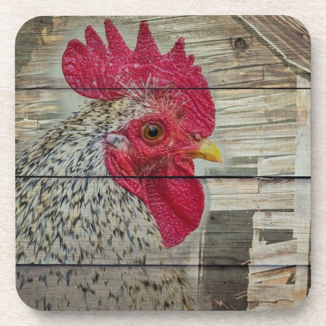 Dessous-de-verre Tableau de la grange de poulet rustique Rooster (Devant)
