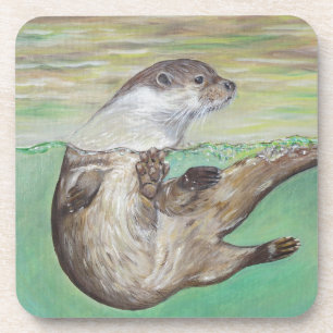 Dessous-de-verre Tableau de la loutre de rivière joueuse