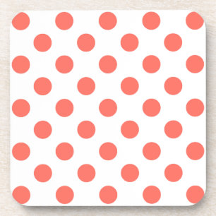 Dessous-de-verre Taches polka corail vivant sur fond blanc