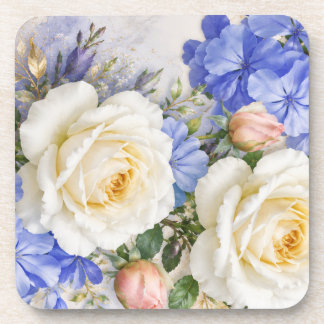 Dessous-de-verre Tapis de souris élégant à fleurs blanches et bleue
