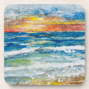 Dessous-de-verre Tapis de verre - Vagues de mer Coucher de soleil