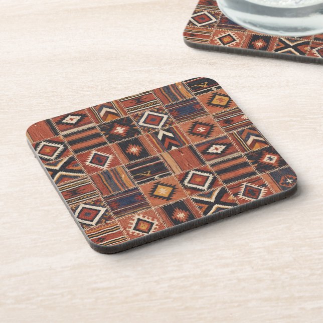 Dessous-de-verre Tapisserie géométrique kilim patchwork rustique (Côté gauche)