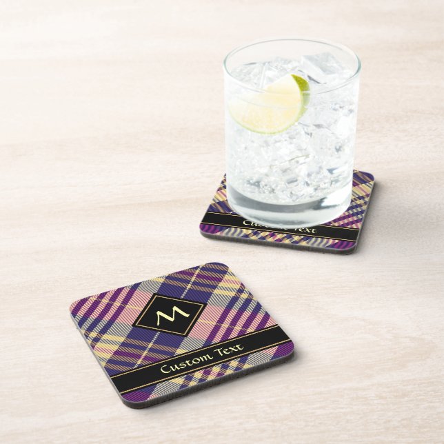Dessous-de-verre Tartan Violet, Or et Bleu (Côté Droit)