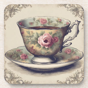 Dessous-de-verre Tasse à thé florale vintage shabby chic de campagn