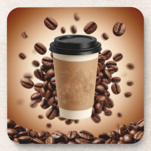 Dessous-de-verre Tasse de café flottante avec grains de café