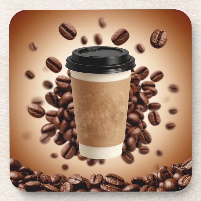 Dessous-de-verre Tasse de café flottante avec grains de café (Devant)