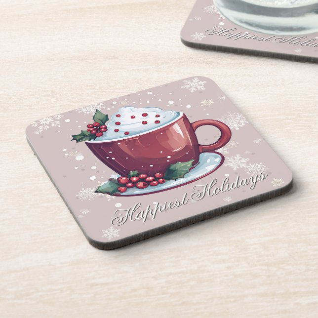 Dessous-de-verre Tasse de chocolat chaud de Noël | Rose blush (Côté gauche)