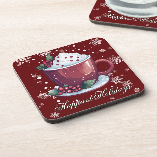 Dessous-de-verre Tasse de chocolat chaud de Noël | Rouge (Côté gauche)