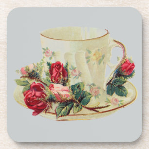 Dessous-de-verre Tasse de thé vintage avec des roses