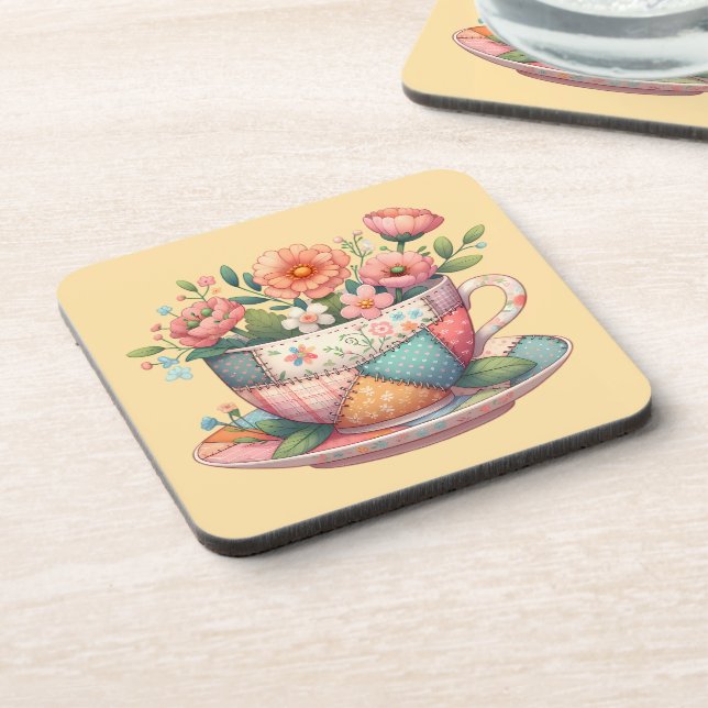 Dessous-de-verre Tasse patchwork aux fleurs fantaisistes (Côté gauche)