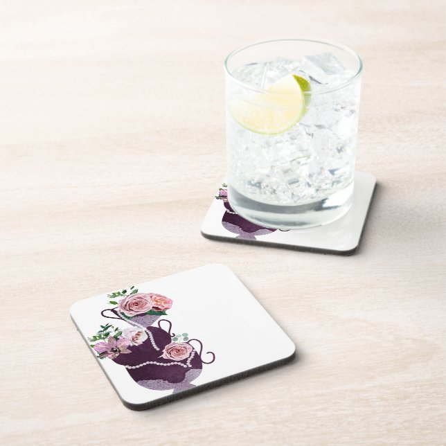 Dessous-de-verre Tasses de thé florales amusantes et fantaisistes d (Côté Droit)