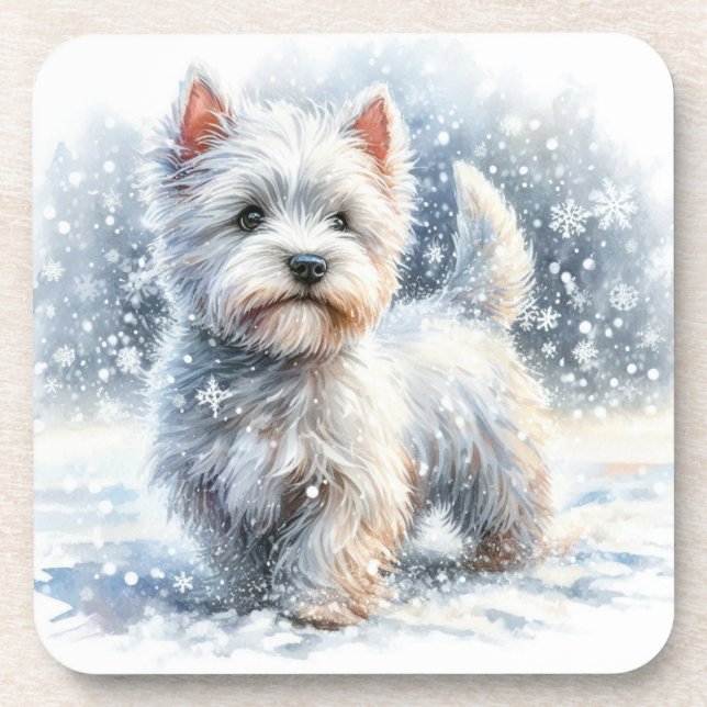 Dessous-de-verre Tasses de Westie d'hiver (Devant)