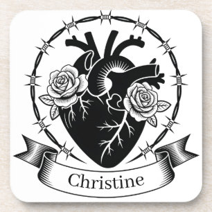 Dessous-de-verre Tatouage de cœur anatomique : dessin en noir et bl
