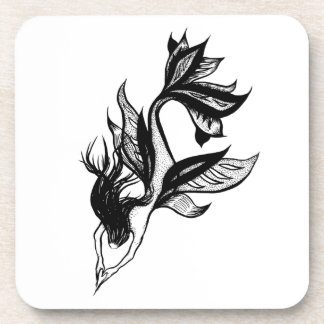 Dessous-de-verre Tatouage de sirène style brosse dessin d'encre omb