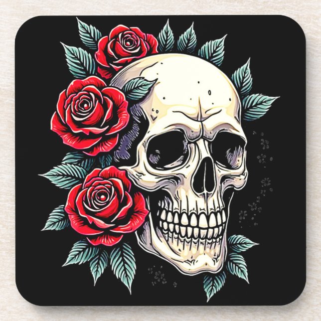 Dessous-de-verre Tatouage Rose du crâne (Devant)